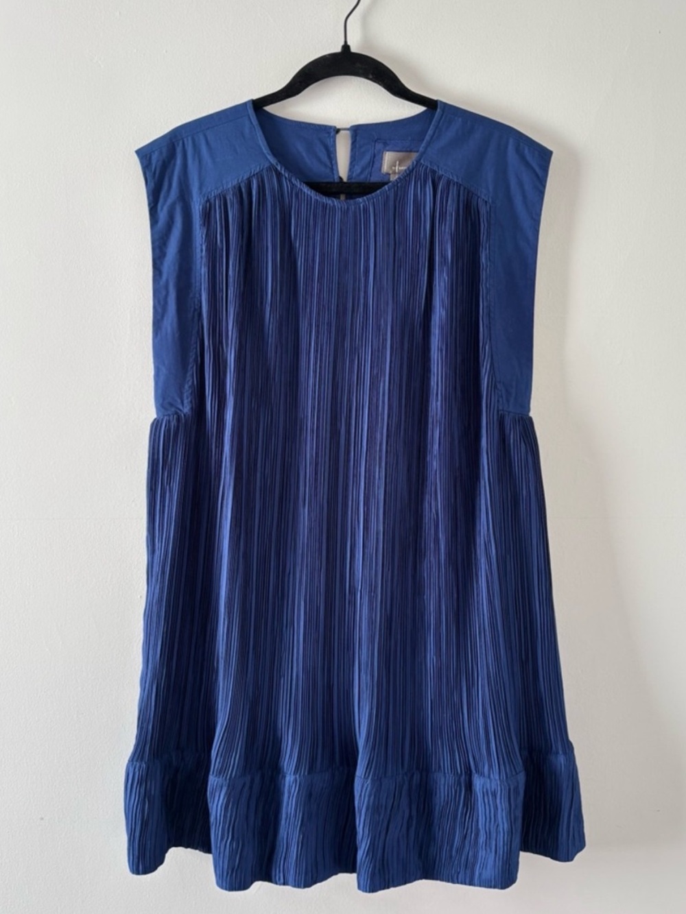By Anthropologie Navy Blue Cap Sleeve Plisse Dress (EUC)